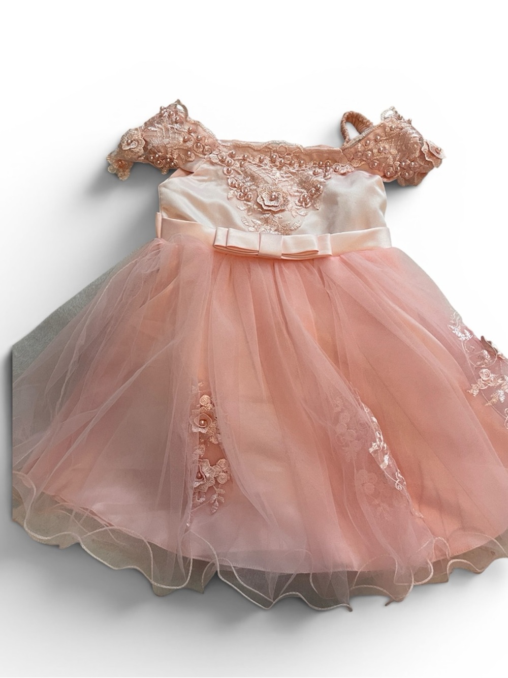 Girls Formal Peach Lace Tulle Dress